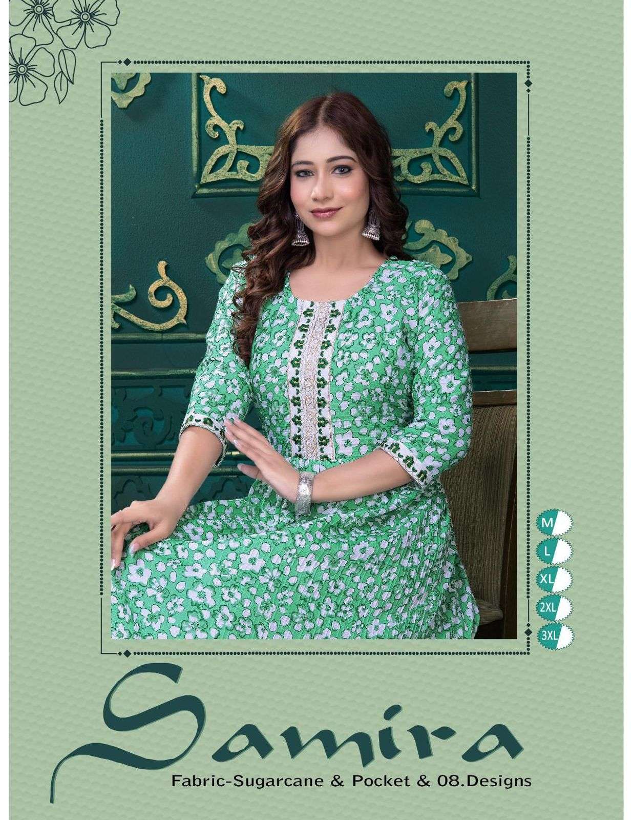 SAMIRA VOL-01 BY ASLIWHOLESALE DESIGNER FACNY SUGARCANE PRINT KURTIS