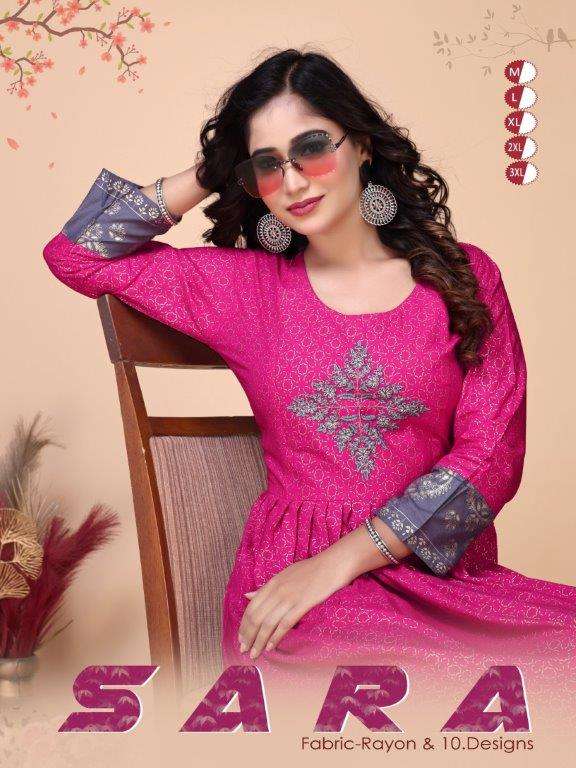 SARA VOL-01 BY ASLIWHOLESALE DESIGNER FACNY RAYON PRINT KURTIS