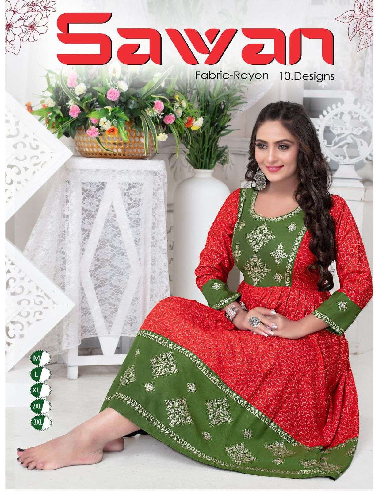 SAWAN VOL-01 BY ASLIWHOLESALE DESIGNER FACNY RAYON PRINT KURTIS 