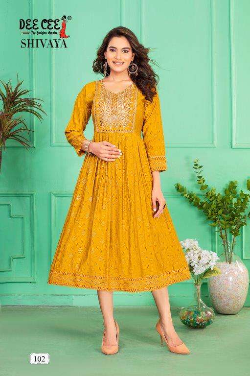 SHIVAYA BY DEE CEE 1001 TO 1006 SERIES DESIGNER FANCY CHANDERI PRINT KURTIS