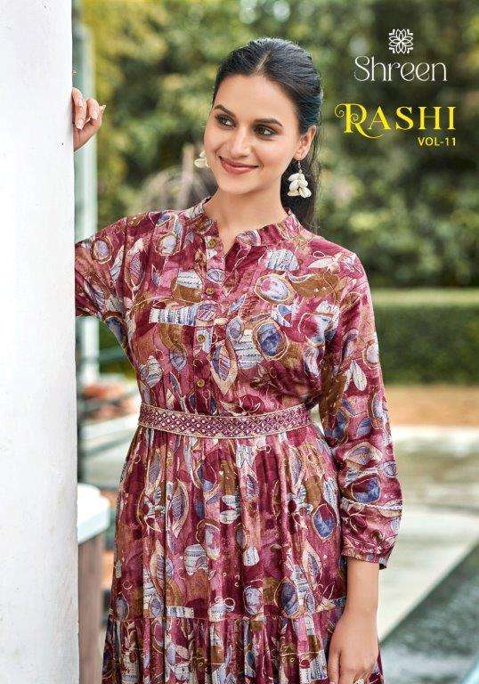 SHREEN RASHI VOL-11 BY ASLIWHOLESALE DESIGNER FACNY RAYON PRINT KURTIS