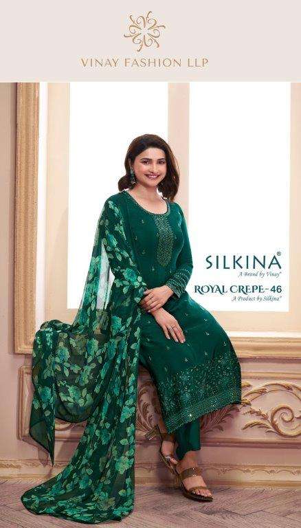 SILKINA ROYAL CREPE VOL-46 BY VINAY FASHION 68641 TO 68648 SERIES CREPE DRESSES