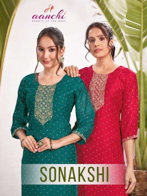 SONAKSHI BY AANCHI 1001 TO 1006 SERIES FANCY ROMAN SILK PRINTED KURTIS