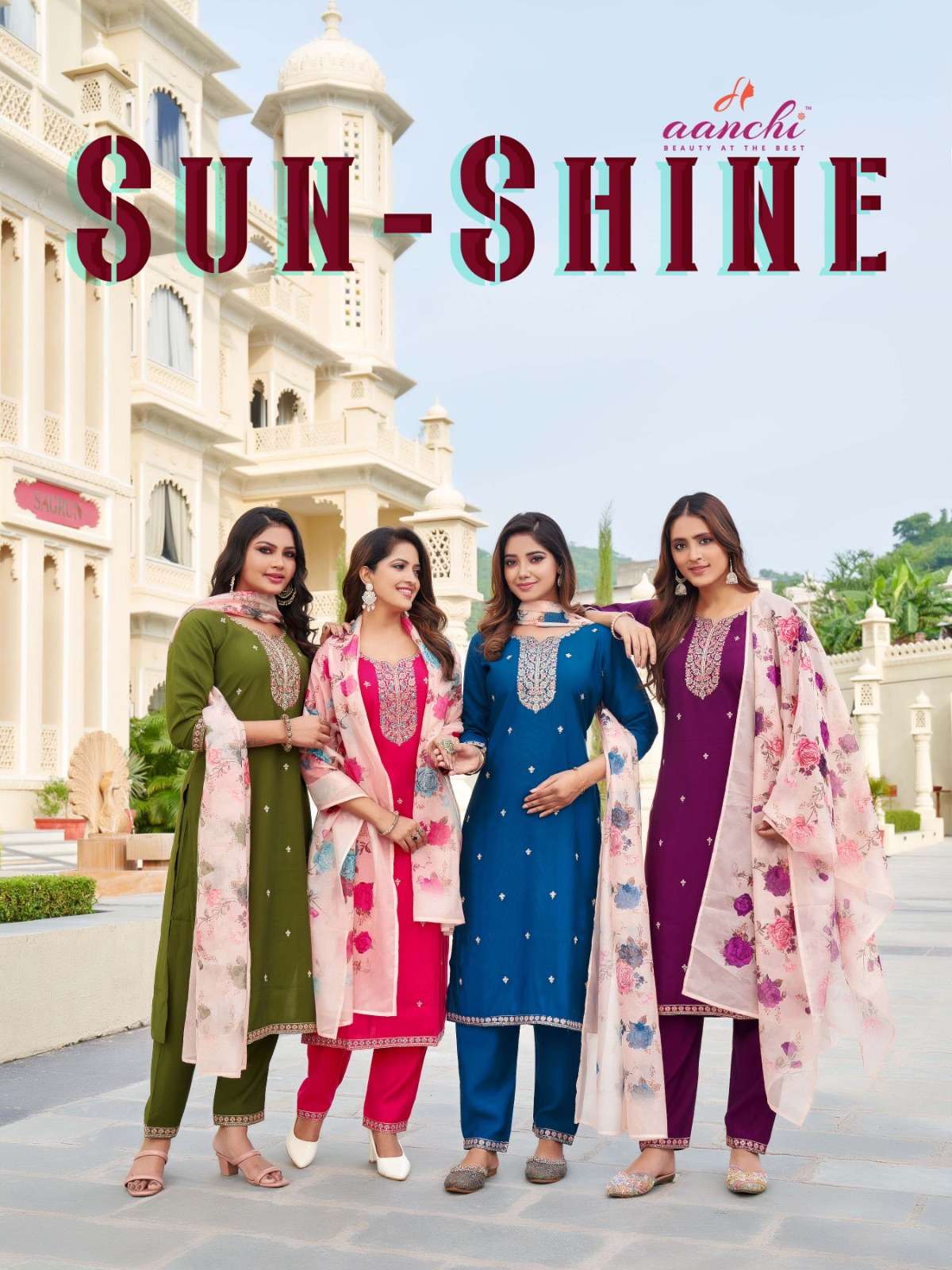 SUN-SHINE BY AANCHI 1001 TO 1004 SERIES FANCY ROMAN SILK PRINTED DRESSES