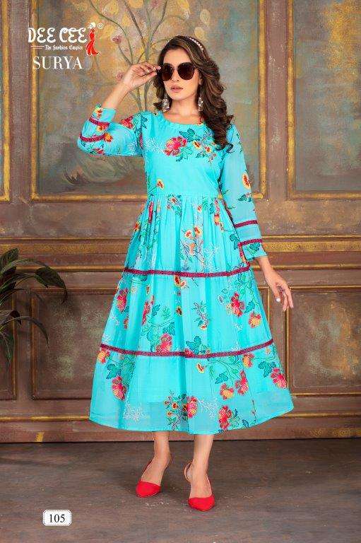 SURYA BY DEE CEE 1001 TO 1006 SERIES DESIGNER FANCY GEORGETTE PRINT KURTIS