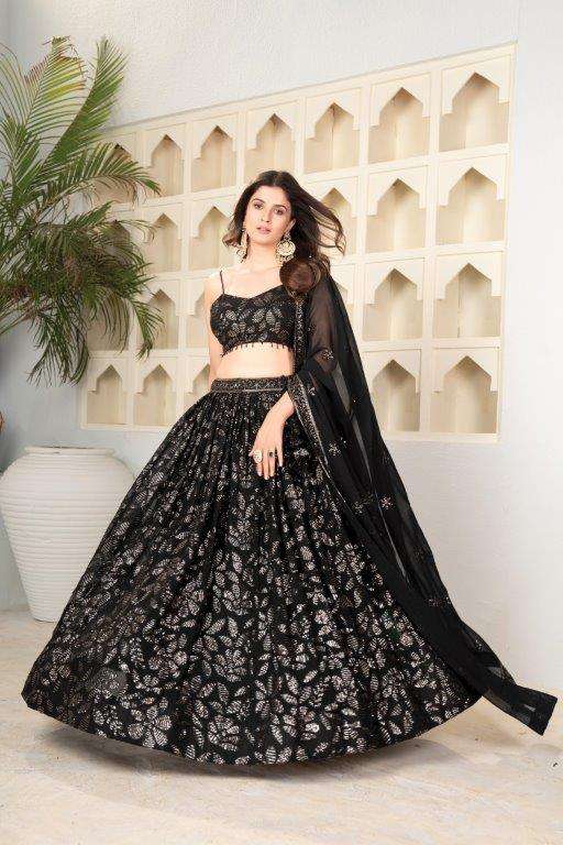 TD-6025 BY ASLIWHOLESALE SOFT FANCY FAUX BLOOMING HAND WORK LEHENGAS