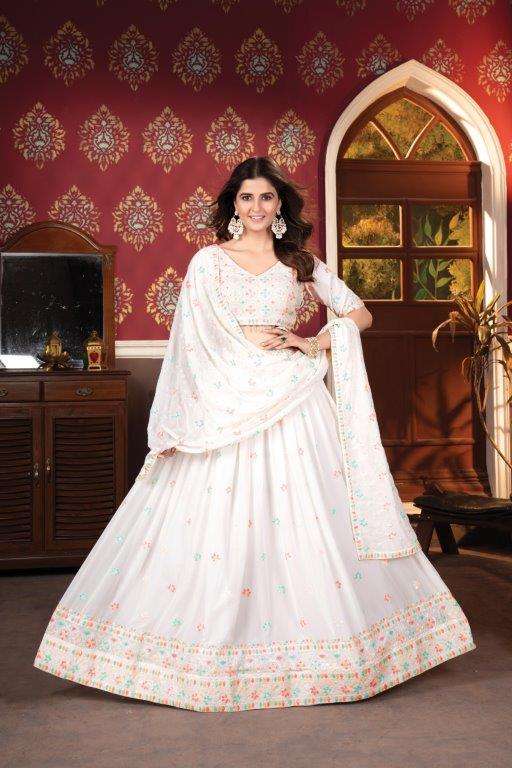 TD-6026 BY ASLIWHOLESALE SOFT FANCY FAUX BLOOMING HAND WORK LEHENGAS