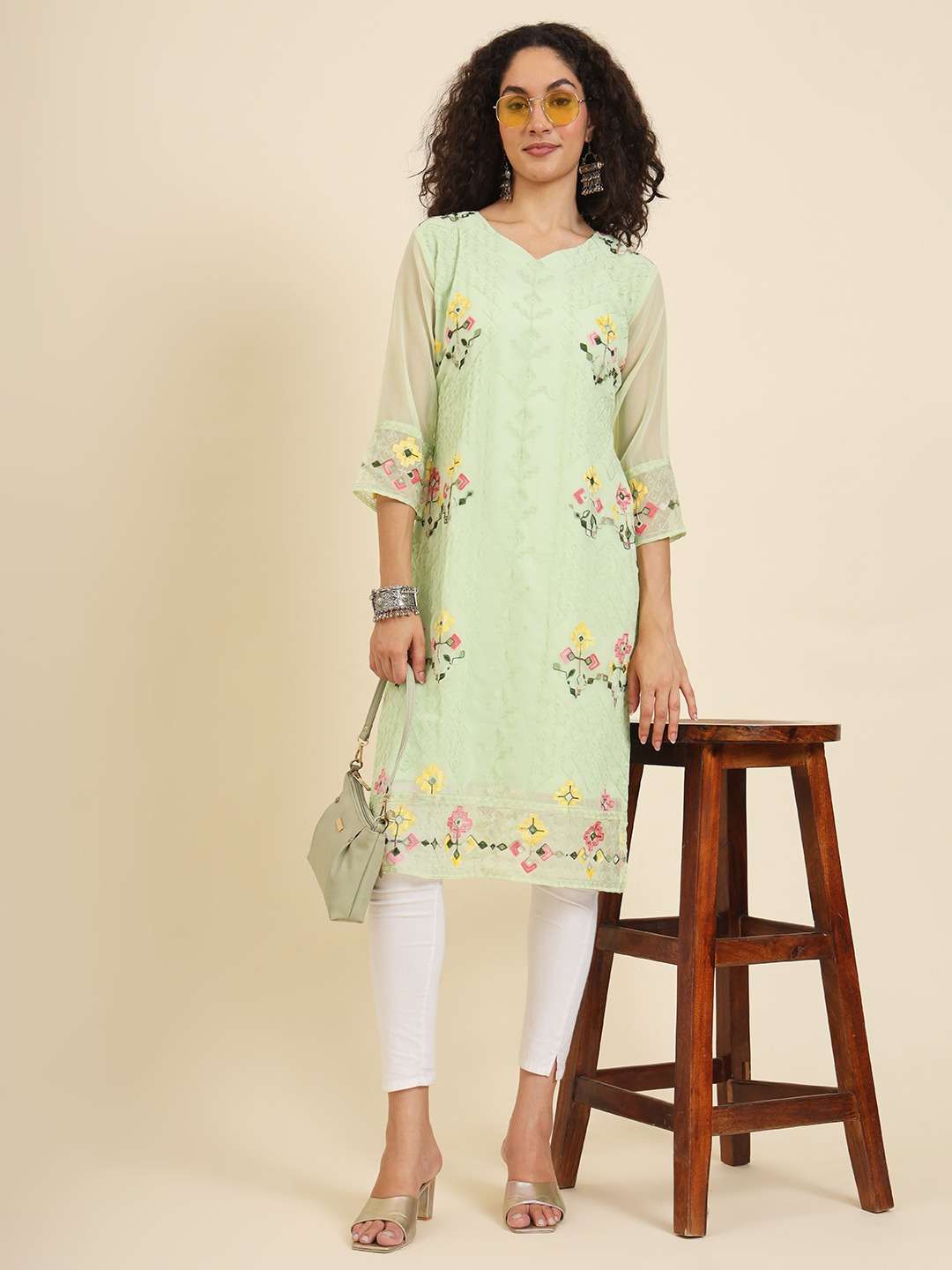 WHITE FLOWER VOL-8 BY ASLIWHOLESALE DESIGNER SOFT GEORGETTE WORK KURTIS