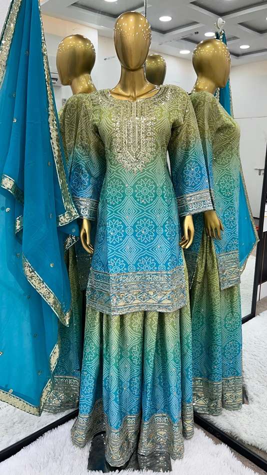 ZF-389 COLOUR BY ASLIWHOLESALE DESIGNER CHINON SILK WORK DRESS