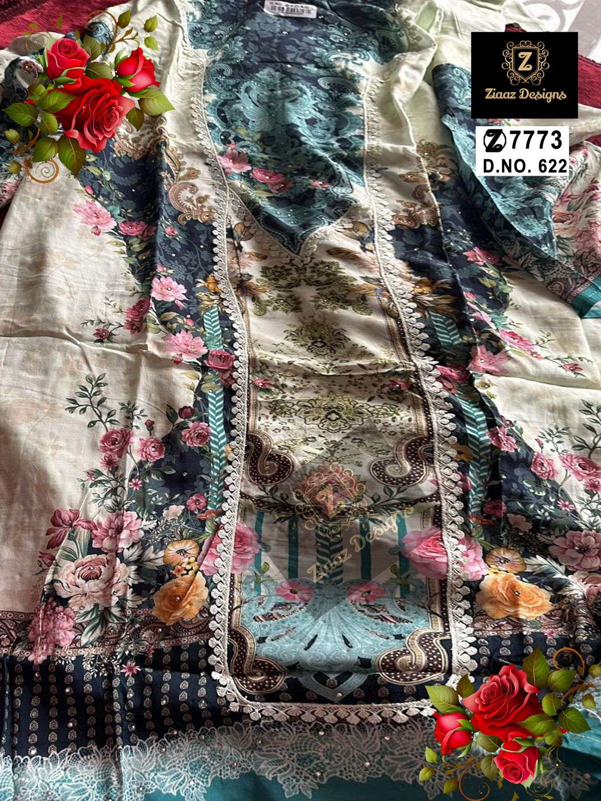 ZIAAZ 622 HIT DESIGN BY ZIAAZ DESIGNS HEAVY MUSLIN COTTON EMBROIDERED DRESS