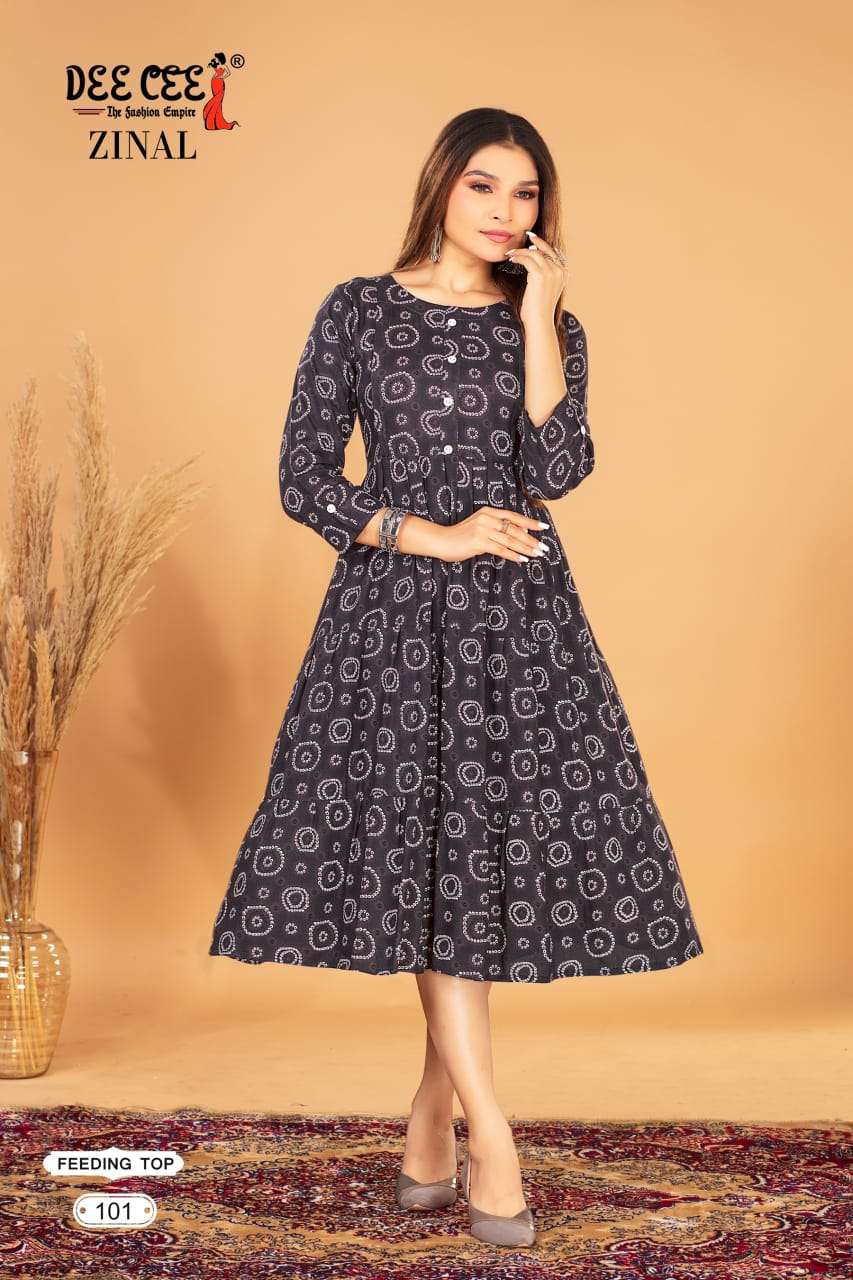 ZINAL BY DEE CEE 1001 TO 1006 SERIES DESIGNER FANCY RAYON PRINT KURTIS