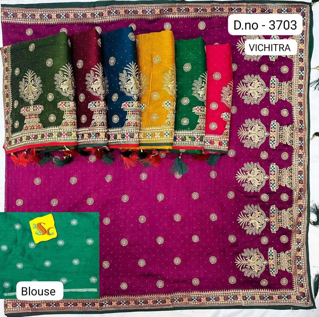 3703 COLOUR BY ASLIWHOLESALE DESIGNER FACNY VICHITRA SILK PRINTED SAREES