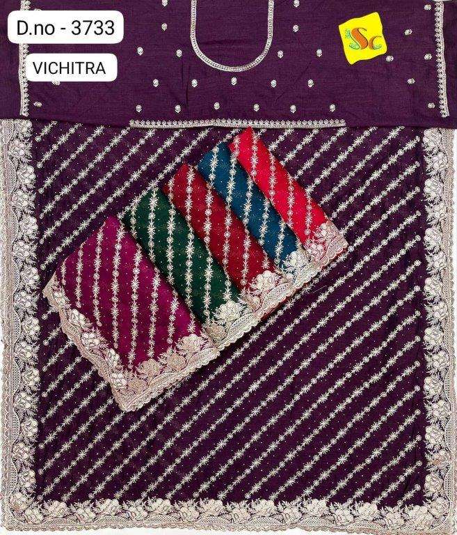 3733 COLOUR BY ASLIWHOLESALE DESIGNER FANCY VICHITRA SILK EMBROIDERY SAREES