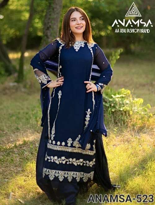 ANAMSA 523 BY ANAMSA DESIGNER PURE HEAVY FAUX GEORGETTE WORK DRESS