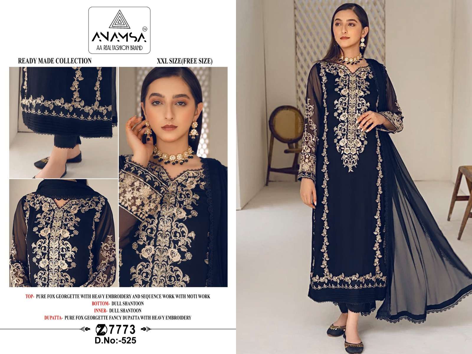 ANAMSA 525 BY ANAMSA DESIGNER PURE HEAVY FAUX GEORGETTE WORK DRESS