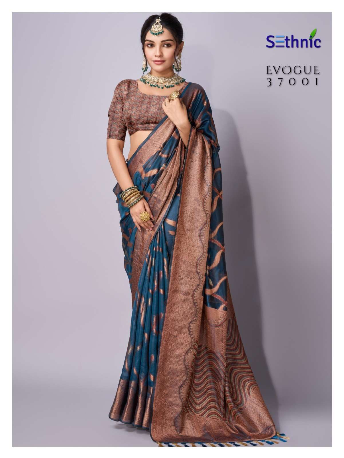 EVOGUE VOL-01 BY SETHNIC DESIGNER SOFT ZARI ORGANZA PRINTED SAREES