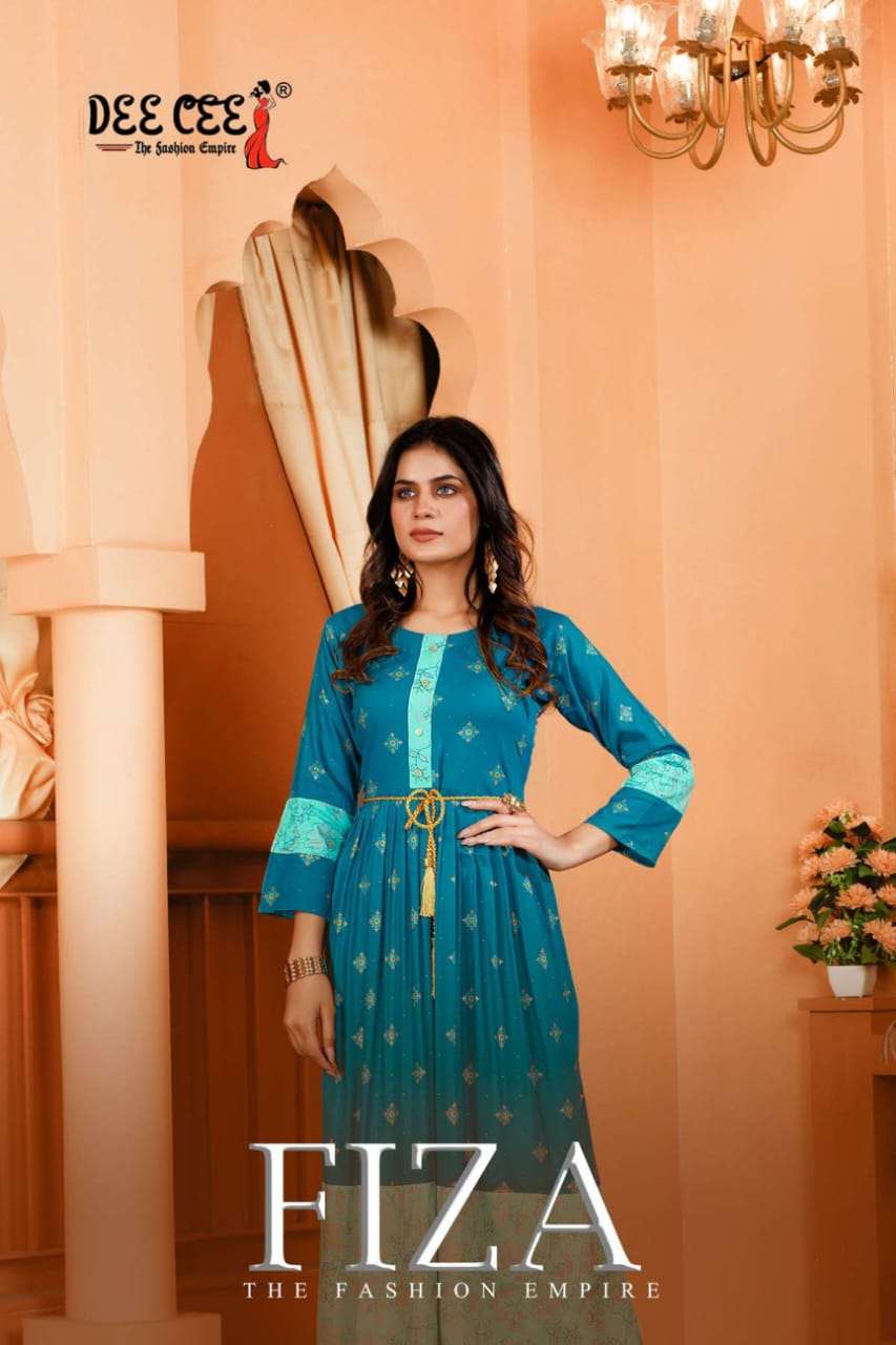 FIZA BY DEE CEE 1001 TO 1006 SERIES DESIGNER FANCY RAYON PRINT KURTIS