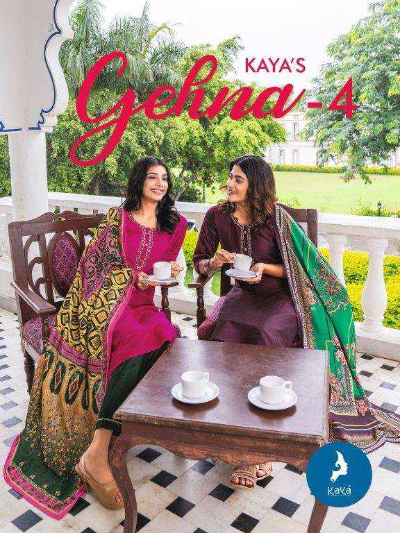 GEHNA VOL-04 BY KAYA 01 TO 08 SERIES DESIGNER PURE SILK PRINTED DRESSES