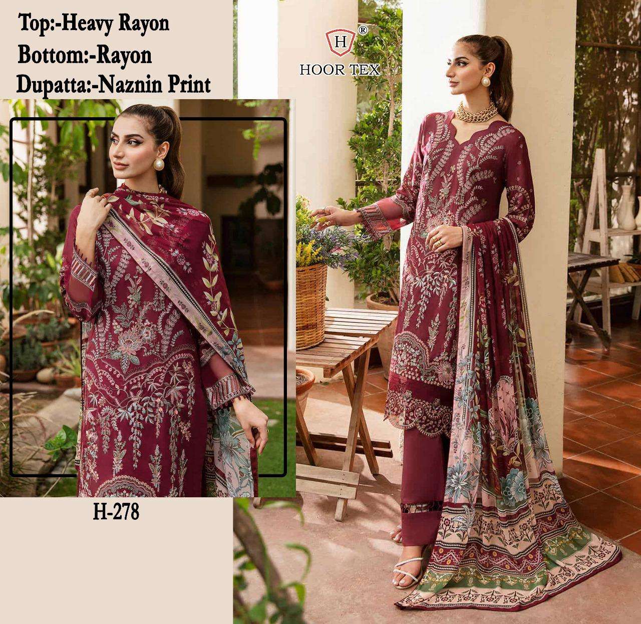 H-278 HIT DESIGN BY HOOR TEX HEAVY RAYON EMBROIDERED PAKISTANI DRESSES