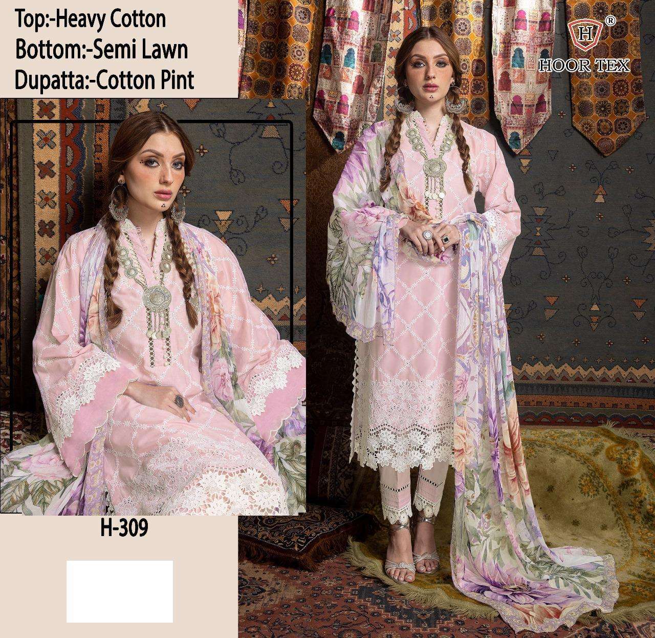 H-309 HIT DESIGN BY HOOR TEX DESIGNER COTTON EMBROIDERED PAKISTANI DRESS