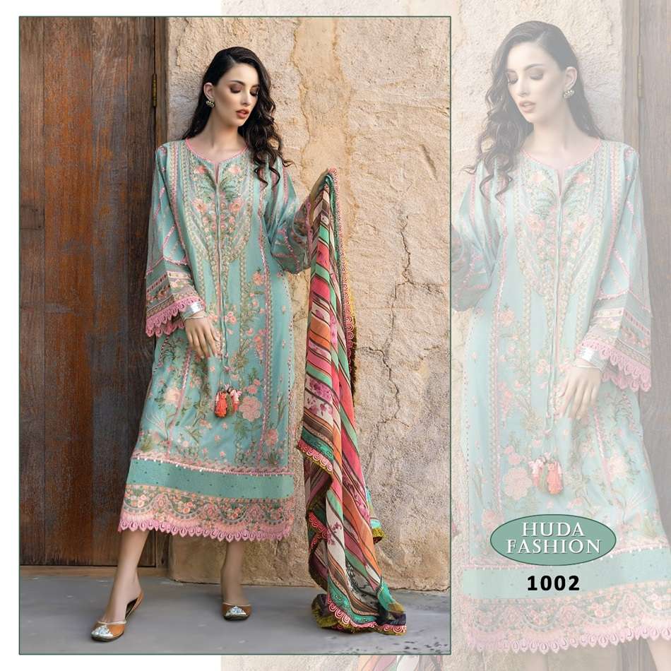 HF-1002 HIT DESIGN BY HUDA FASHION CAMBRIC COTTON EMBROIDERY PAKISTANI DRESS