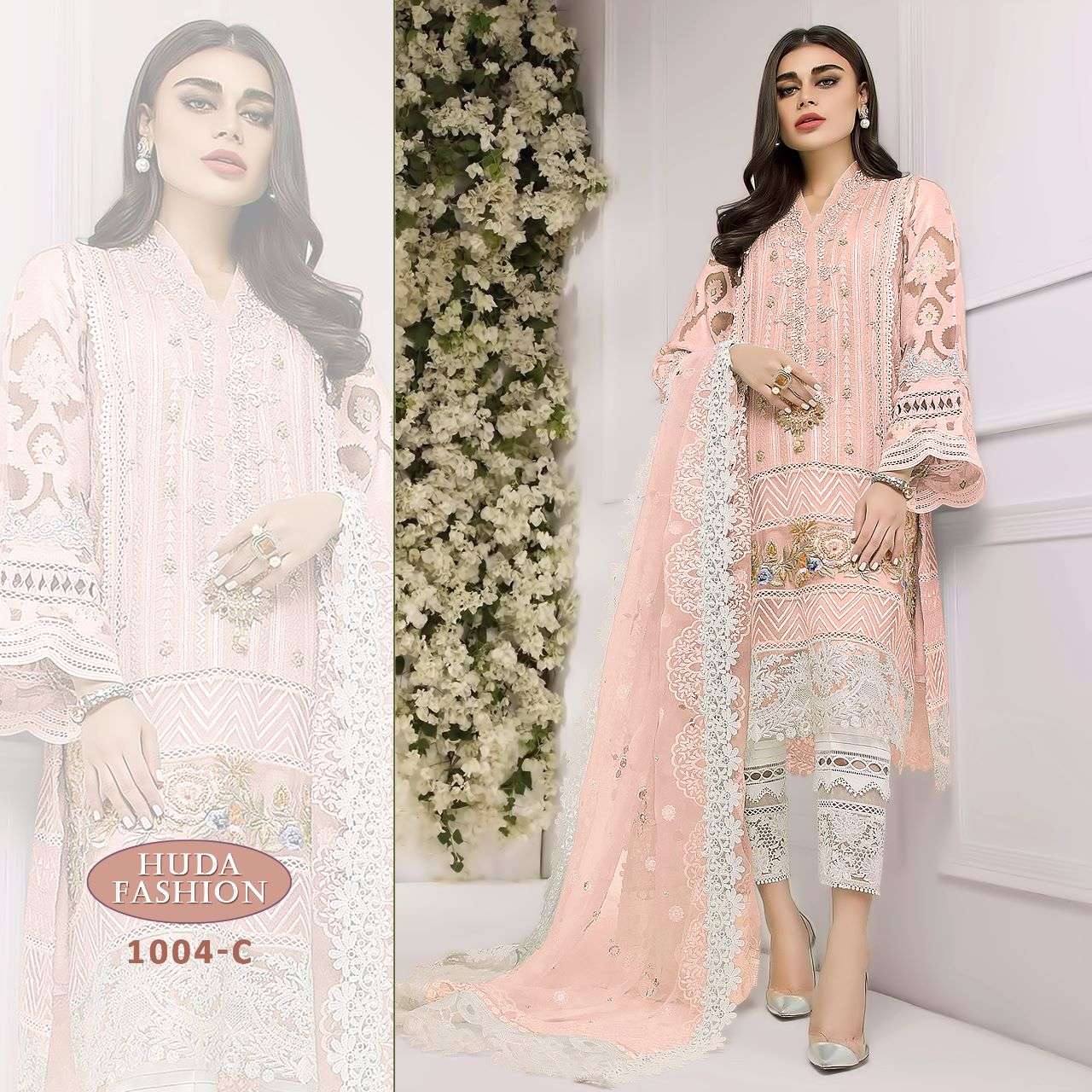 HF-1004 HIT DESIGN BY HUDA FASHION BUTTERFLY NET EMBROIDERY PAKISTANI DRESS