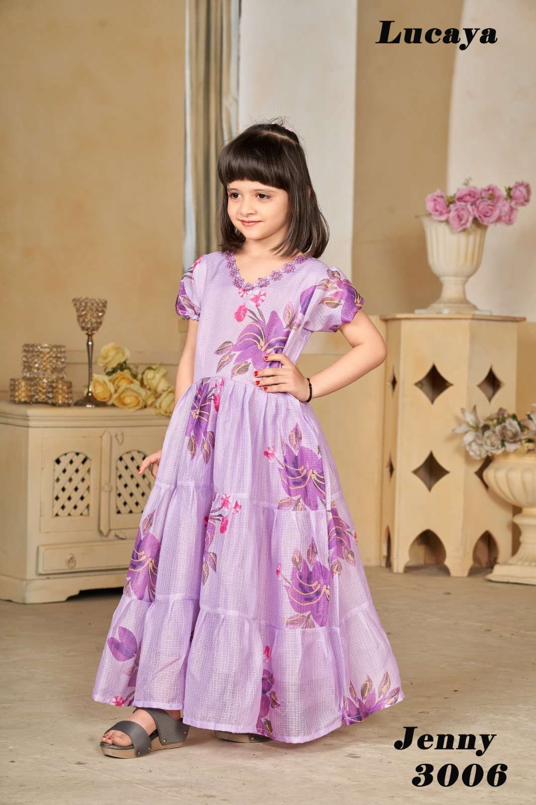 JENNY VOL-03 BY ASLIWHOLESALE DESIGNER FACNY KOTA CHECK PRINT KIDS GOWN 