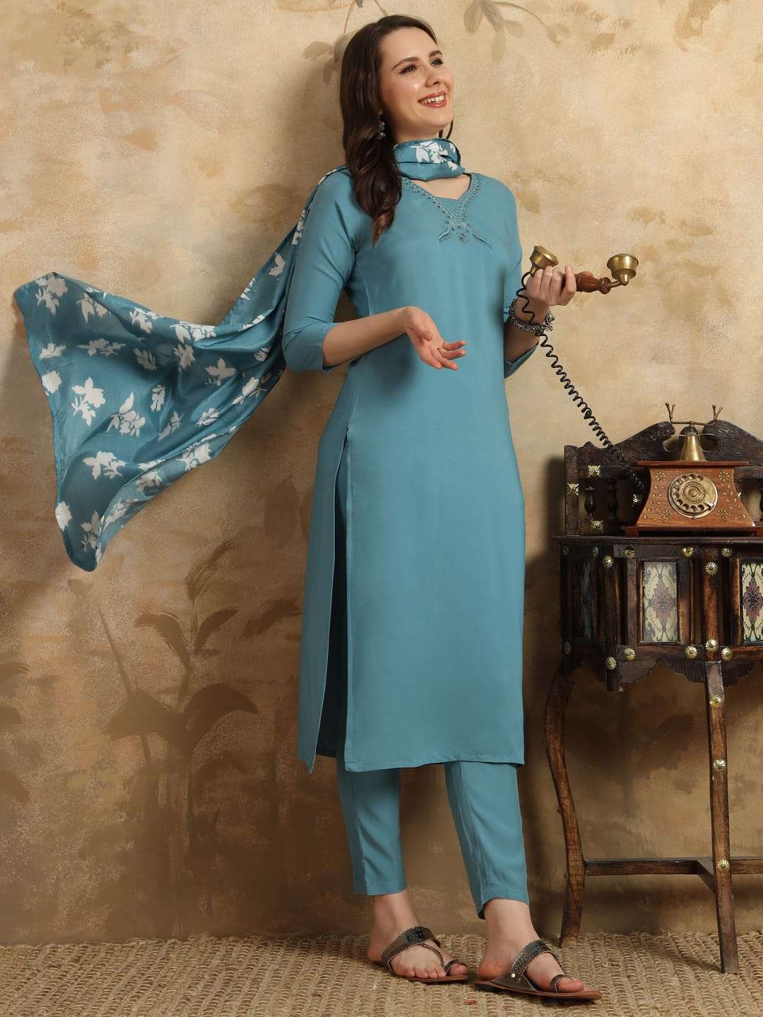 KF-448 BY ASLIWHOLESALE DESIGNER FACNY CHANDERI PRINTED DRESSES