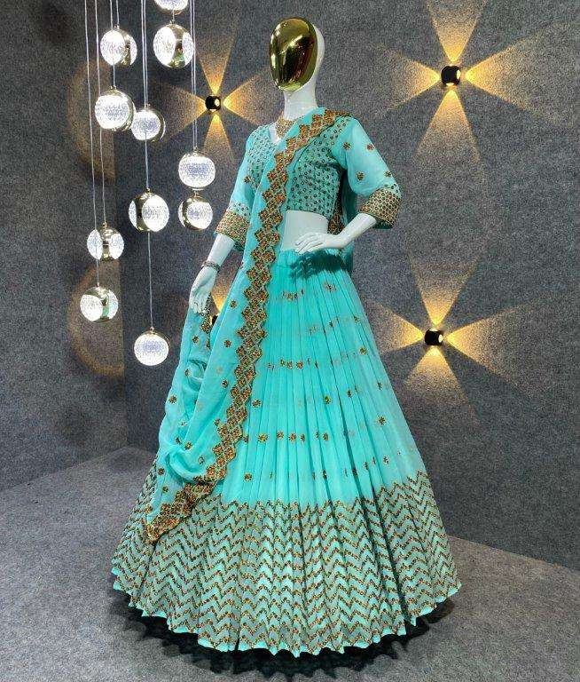 MF-99 COLOURS BY ASLIWHOLESALE DESIGNER FANCY GEORGETTE WORK LEHENGAS