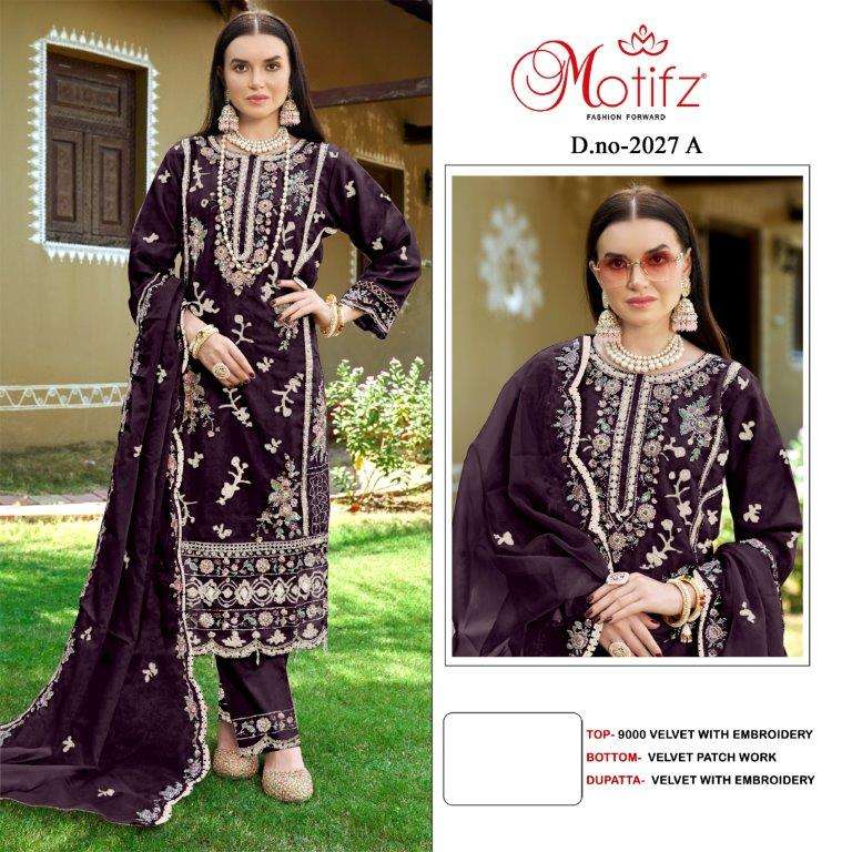 MOTIFZ 2027 COLOURS BY MOTIFZ DESIGNER VELVET EMBROIDERY PAKISTANI DRESSES