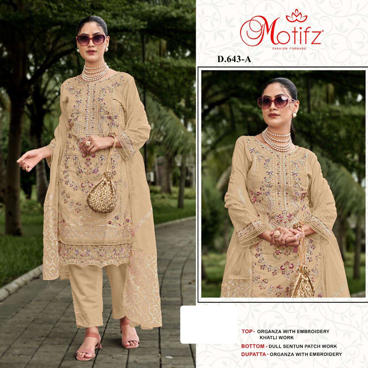 MOTIFZ 643 COLOURS BY MOTIFZ DESIGNER ORGANZA EMBROIDERY PAKISTANI DRESSES