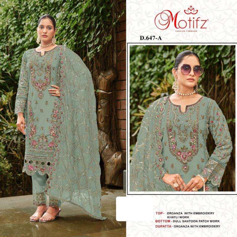 MOTIFZ 647 COLOURS BY MOTIFZ DESIGNER ORGANZA EMBROIDERY PAKISTANI DRESSES