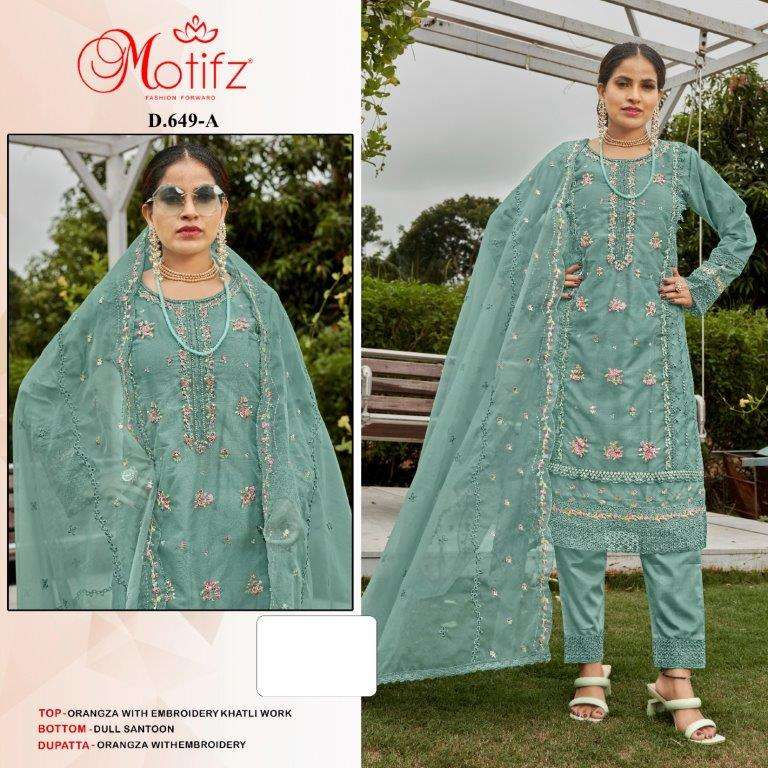 MOTIFZ 649 COLOURS BY MOTIFZ DESIGNER ORGANZA EMBROIDERY PAKISTANI DRESSES