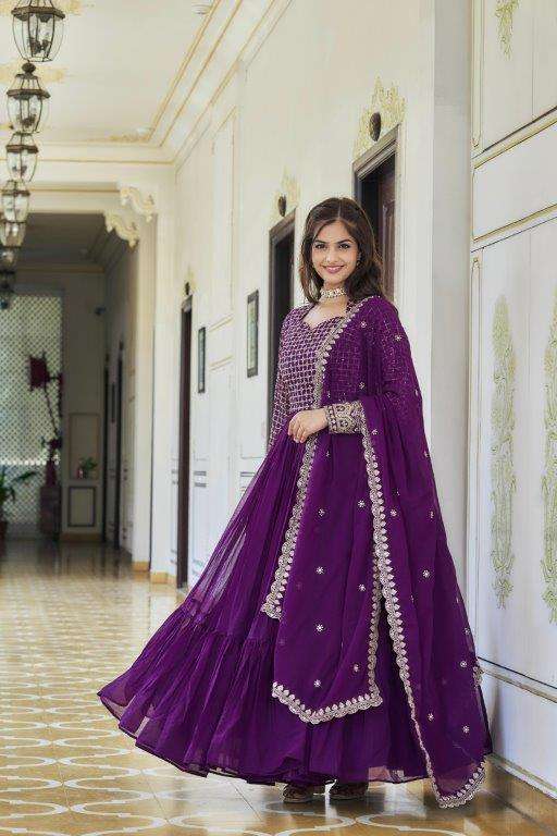 RM-046 BY ASLIWHOLESALE DESIGNER FANCY FAUX GEORGETTE THREAD WORK GOWNS