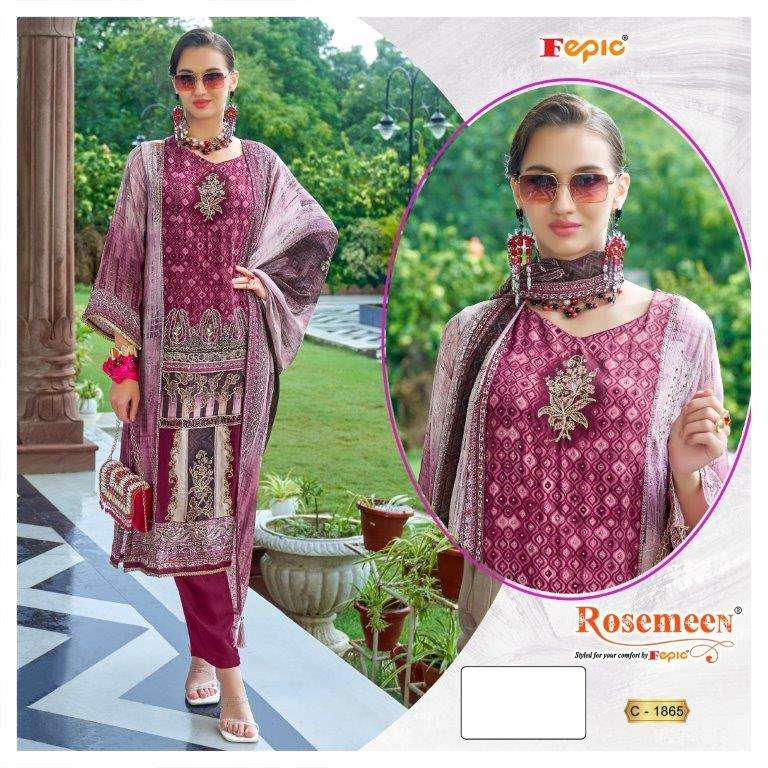 ROSEMEEN C-1865 BY FEPIC DESIGNER PURE NATURAL CRAPE DIGITAL EMBROIDERY DRESSES