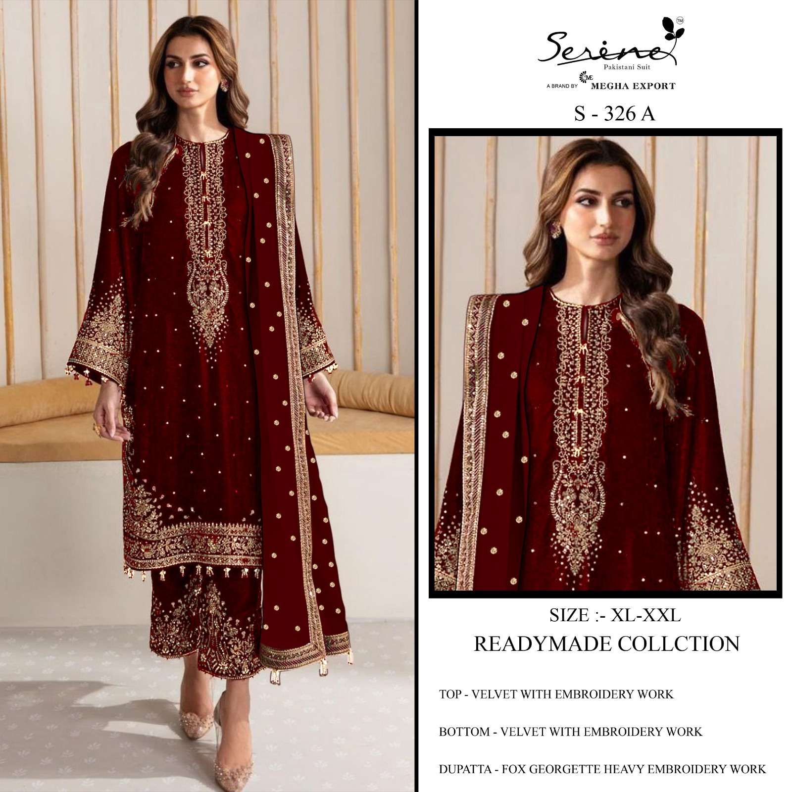 S-326 COLOURS BY SERENE DESIGNER HEAVY VELVET EMBROIDERY PAKISTANI DRESSES