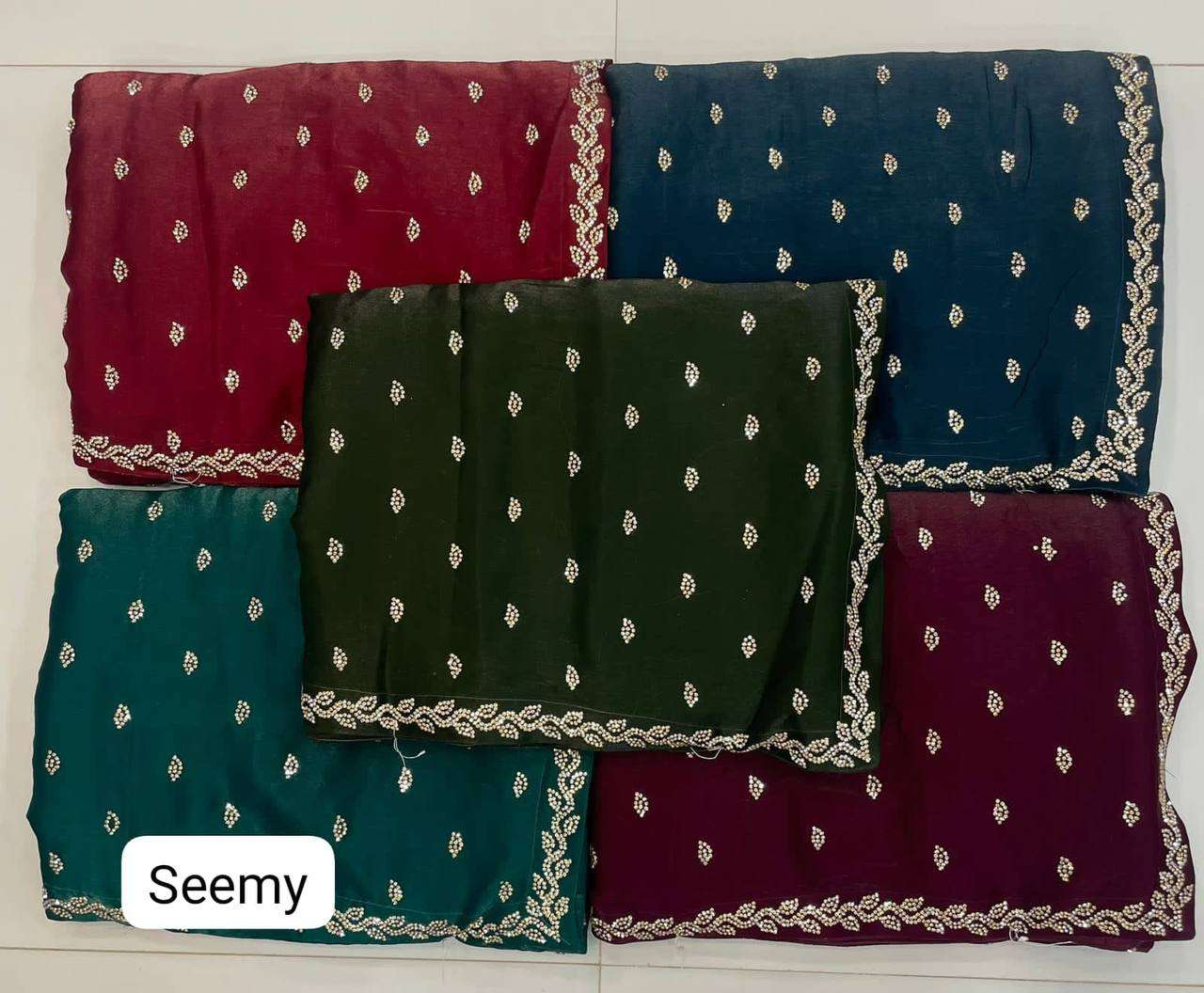 SEEMY COLOUR BY ASLIWHOLESALE DESIGNER PURE FANCY EMBROIDERY SAREES