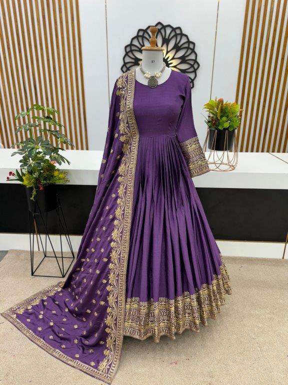 ZF-372 COLOUR BY ASLIWHOLESALE DESIGNER CHINON SILK WORK GOWNS