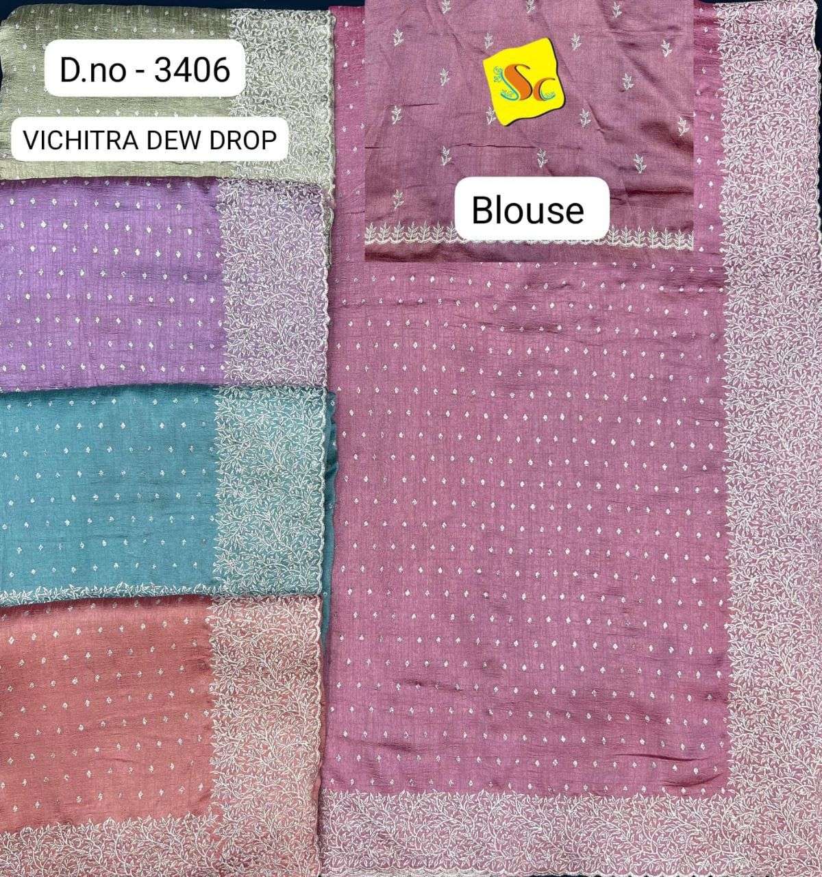 3406 COLOUR BY ASLIWHOLESALE DESIGNER SOFT FANCY FABRIC WORK SAREES