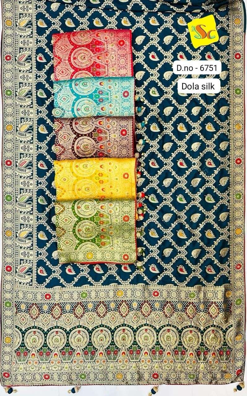 6751 COLOUR BY ASLIWHOLESALE DESIGNER PURE DOLA SILK WEAVING SAREES