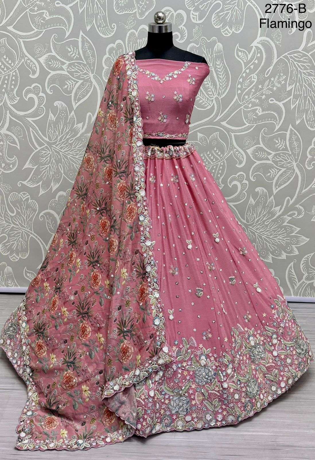 A-2776 COLOUR BY ASLIWHOLESALE HEAVY DESIGNER CHINON WORK BRIDAL LEHENGAS