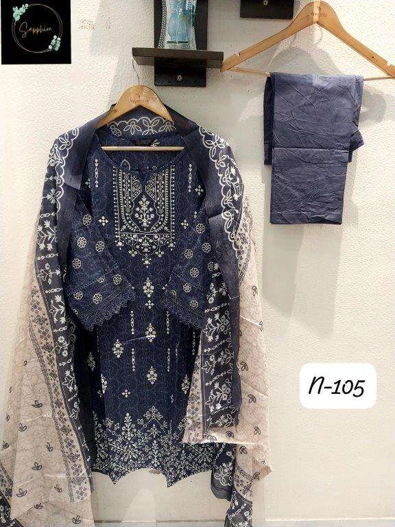 AGHA NOORAIN-105 BY SAPPHIRE DESIGNER PURE LAWN COTTON PAKISTANI DRESSES