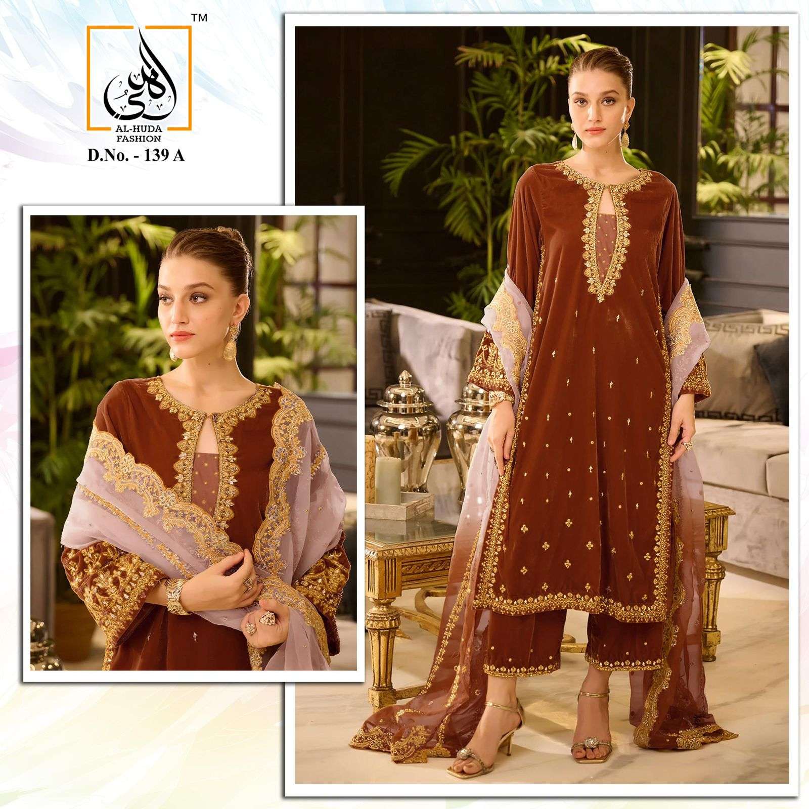 AL HUDA 139 COLOURS BY AL HUDA HEAVY VELVET EMBROIDERY STITCHED DRESSES