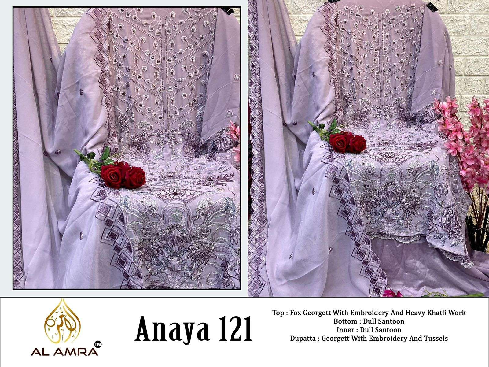 ANAYA 121 BY AL AMRA DESIGNER PURE GEORGETTE EMBROIDERY PAKISTANI DRESSES