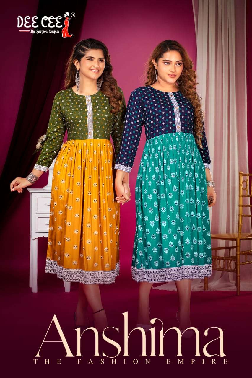 ANSHIMA BY DEE CEE 1001 TO 1006 SERIES DESIGNER FANCY RAYON PRINT KURTIS