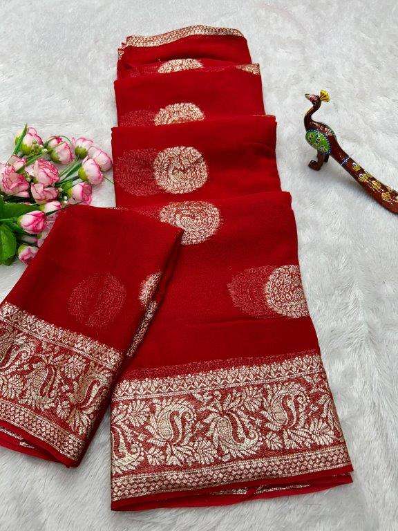 AS-6543 BY ASLIWHOLESALE PURE VISCOSE GEORGETTE WEAVING JACQUARD SAREES