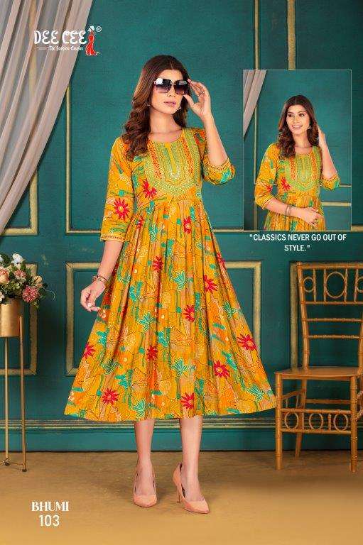 BHUMI BY DEE CEE 1001 TO 1006 SERIES DESIGNER FANCY BOMBAY PRINT KURTIS