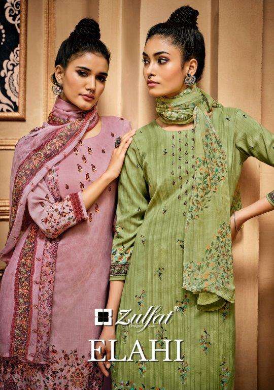 ELAHI BY ZULFAT 517-001 TO 517-1010 SERIES DESIGNER PASHMINA PRINT DRESSES