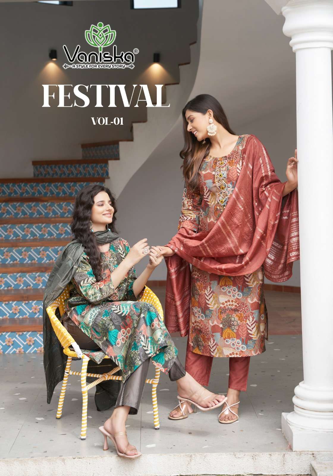 FESTIVAL VOL-01 BY VANISKA DESIGNER FACNY MODAL CHANDERI PRINT DRESSES