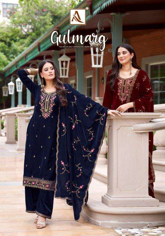 GULMARG BY ALOK SUIT 1618-001 TO 1618-004 SERIES VELVET DESIGNER PRINTED DRESSES